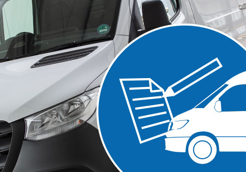 Icon Gutachten Wohnmobile, Wohnwagen, Caravan - Wohnmobil Kastenwagen im Hintergrund